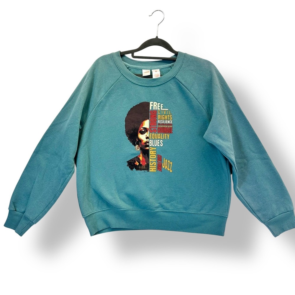 Indent Womens Equality Sweatshirt Medium Teal African American Jazz History